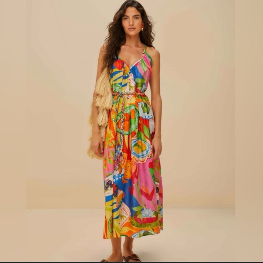 FARM RIO Multicolor Summer Picnic Midi Dress - Picture 8 of 9